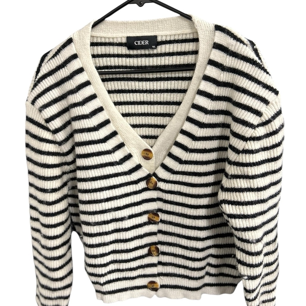 Cider Cream and Black Striped cropped Knit Top 1X‎
